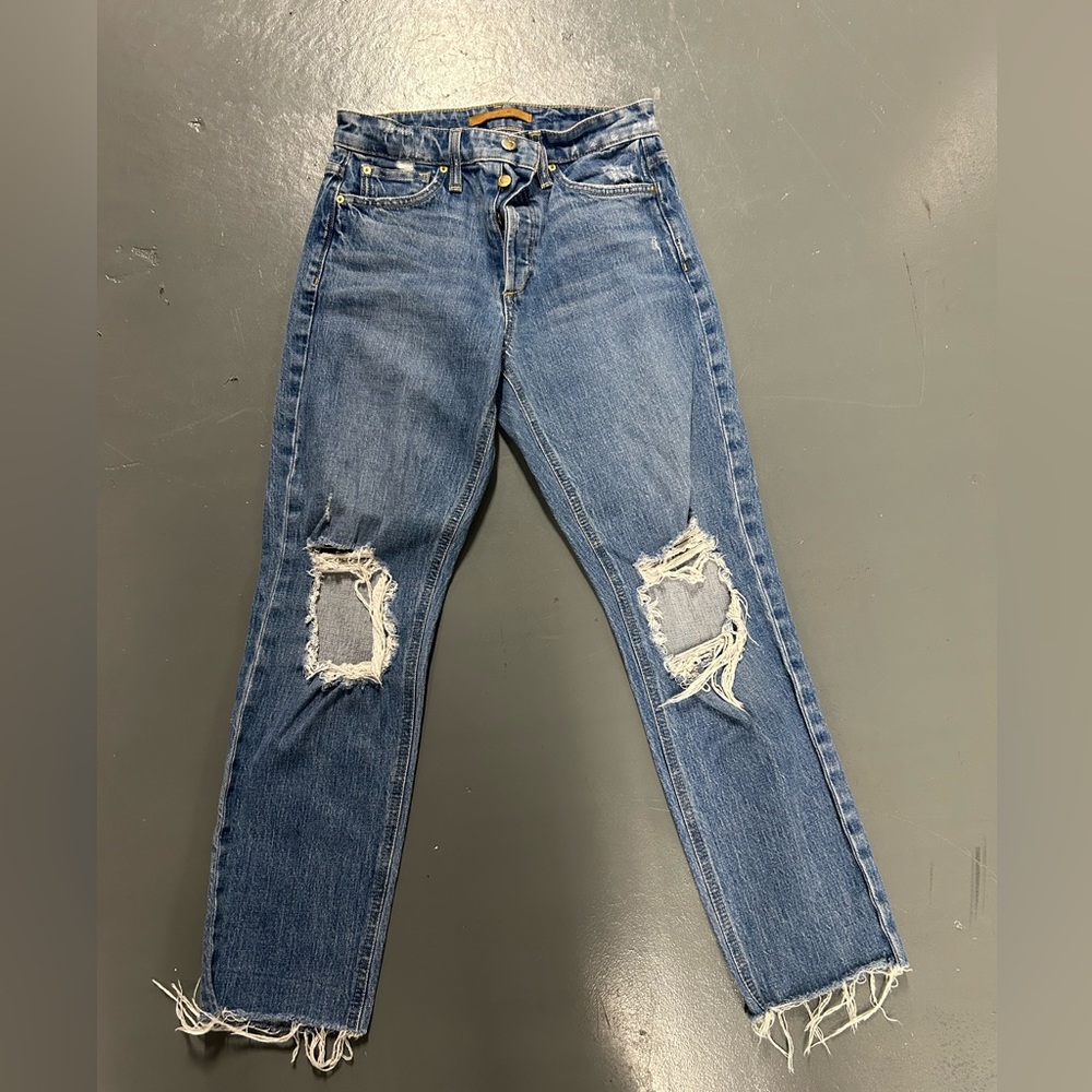 Joe’s Jeans. The Smith. High-rise straight ankle with holes in the knees.